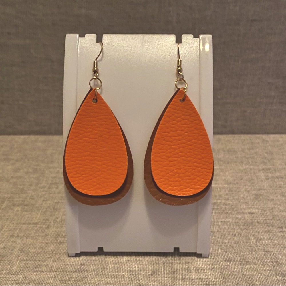 Handmade Faux Leather Earrings- Brown and Orange